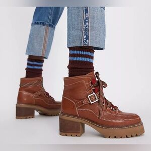 Free People Jasper Hiker Ankle Boots in Vintage Tan Leather